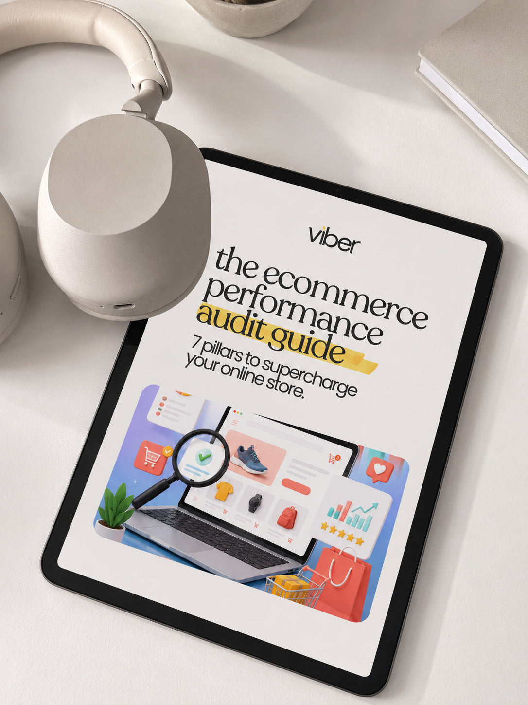 The ecommerce performance audit guide on a tablet