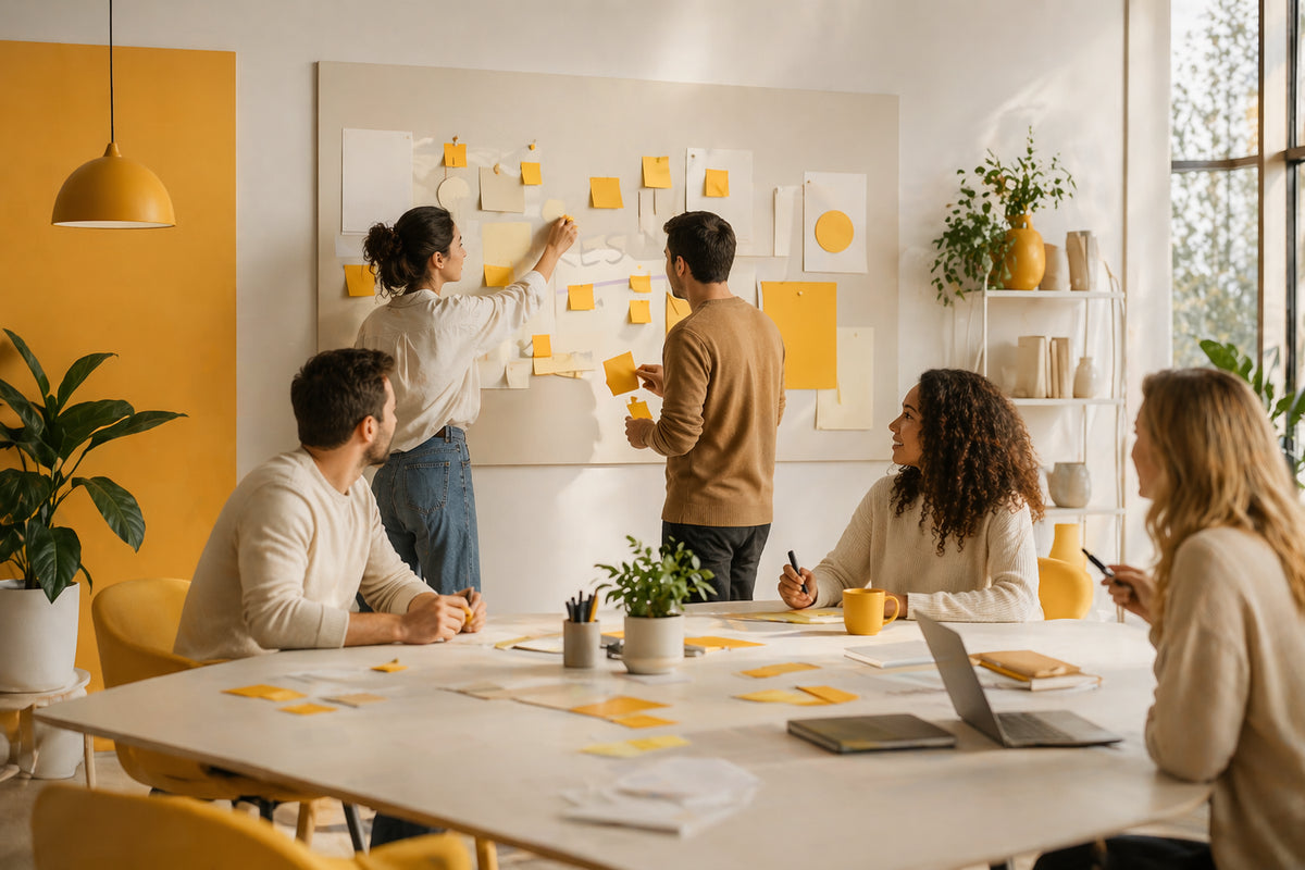 Viber team brainstorming strategy with sticky notes